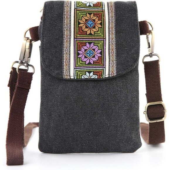 Women's Dark Grey 02 Vintage Embroidered Cute Mini Cross Body Bag Small Handbags - Picture 2 of 6